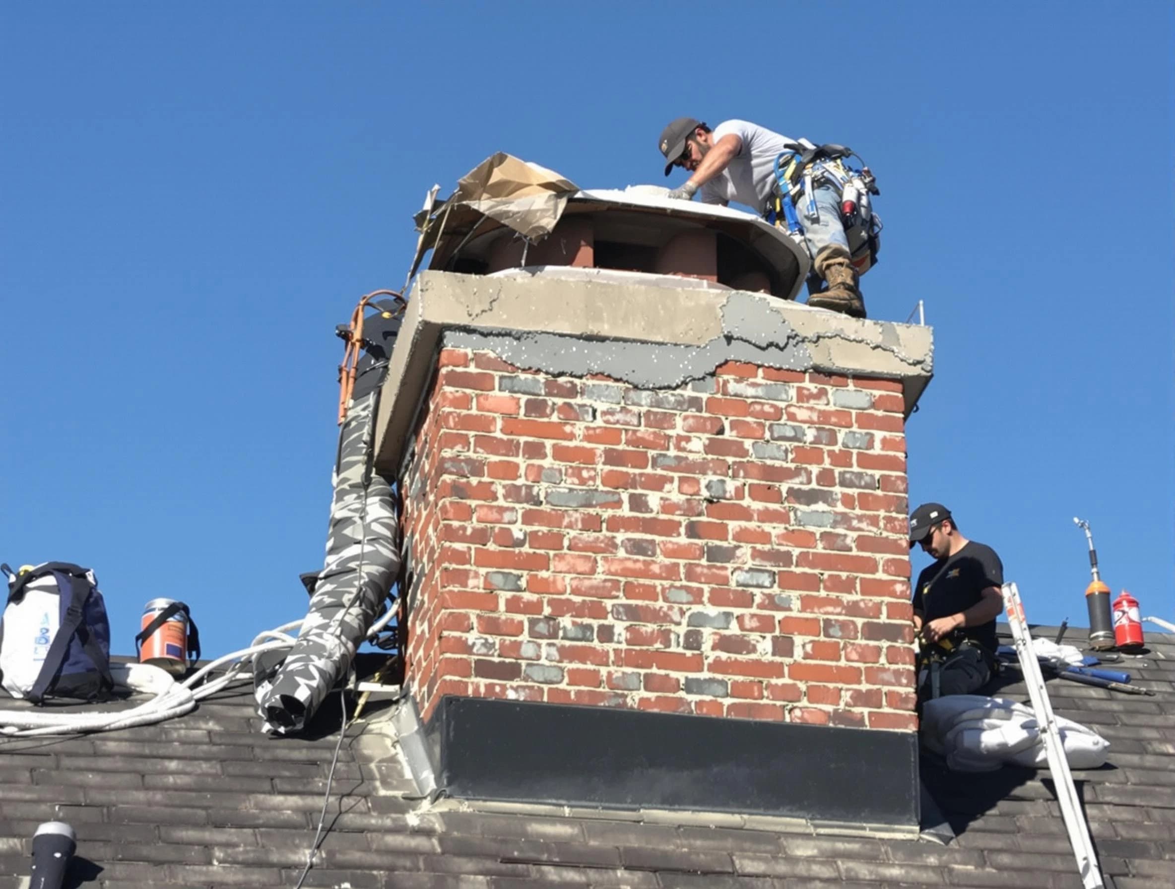 Cranberry Chimney Sweep installing a custom chimney crown in Cranberry, PA