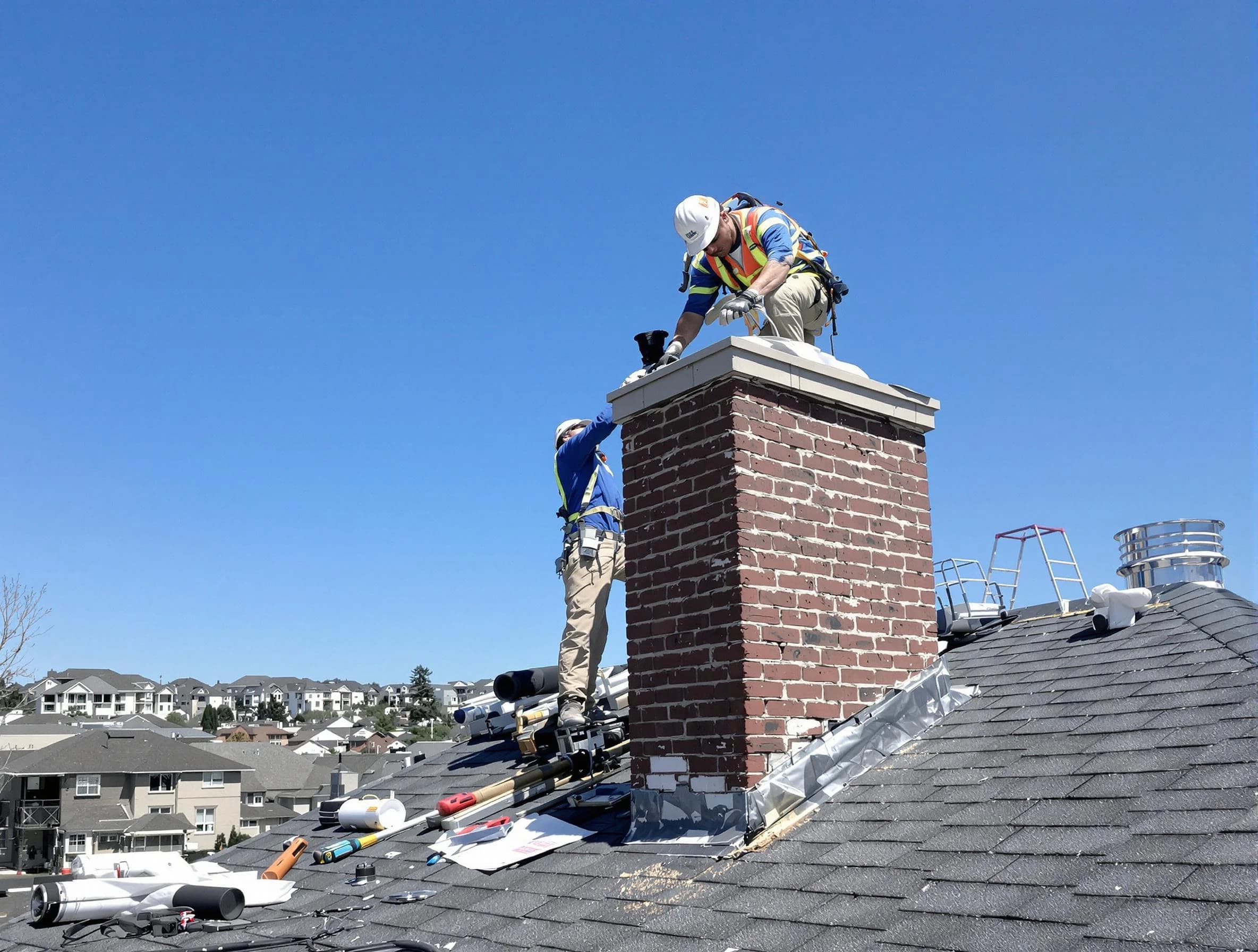 Cranberry Chimney Sweep repairing a chimney crown in Cranberry, PA