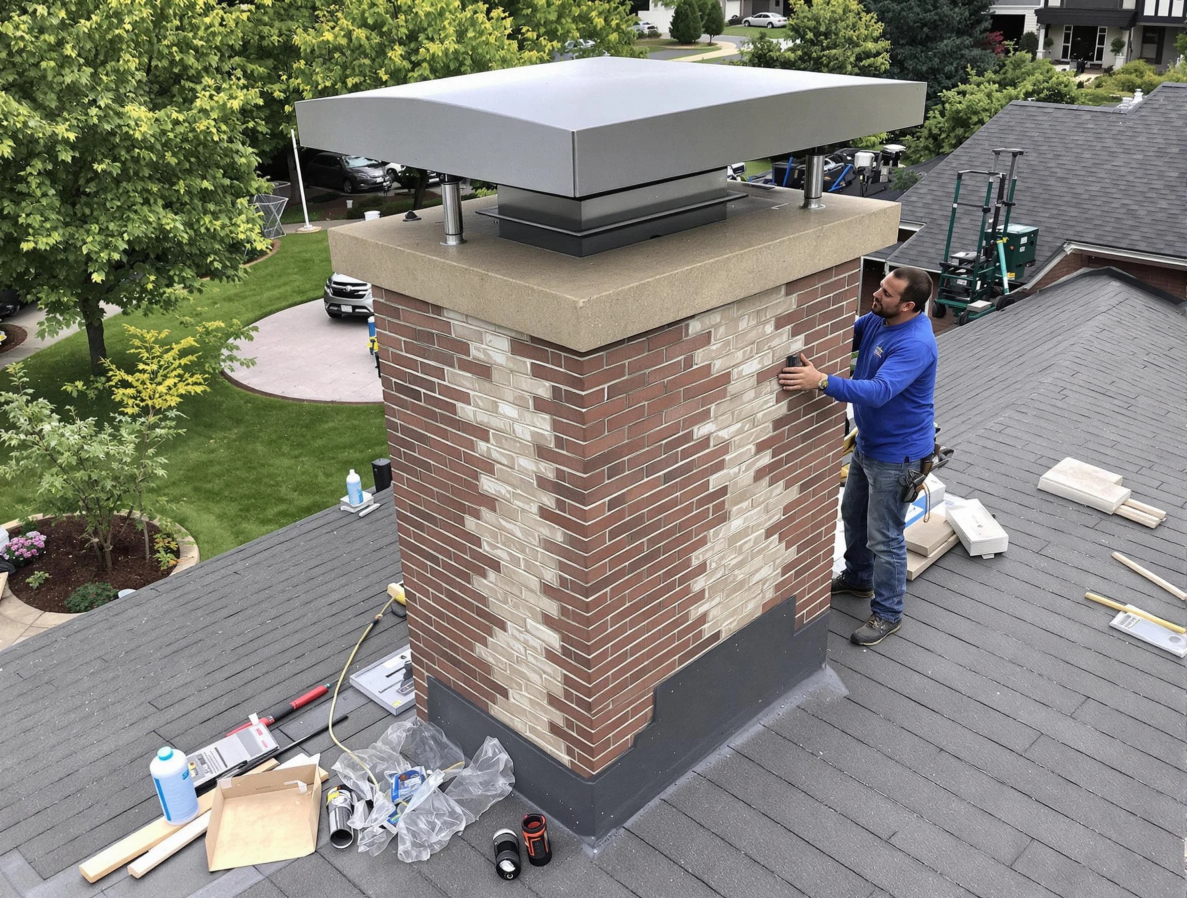 Cranberry Chimney Sweep team working on a custom chimney remodel in Cranberry, PA