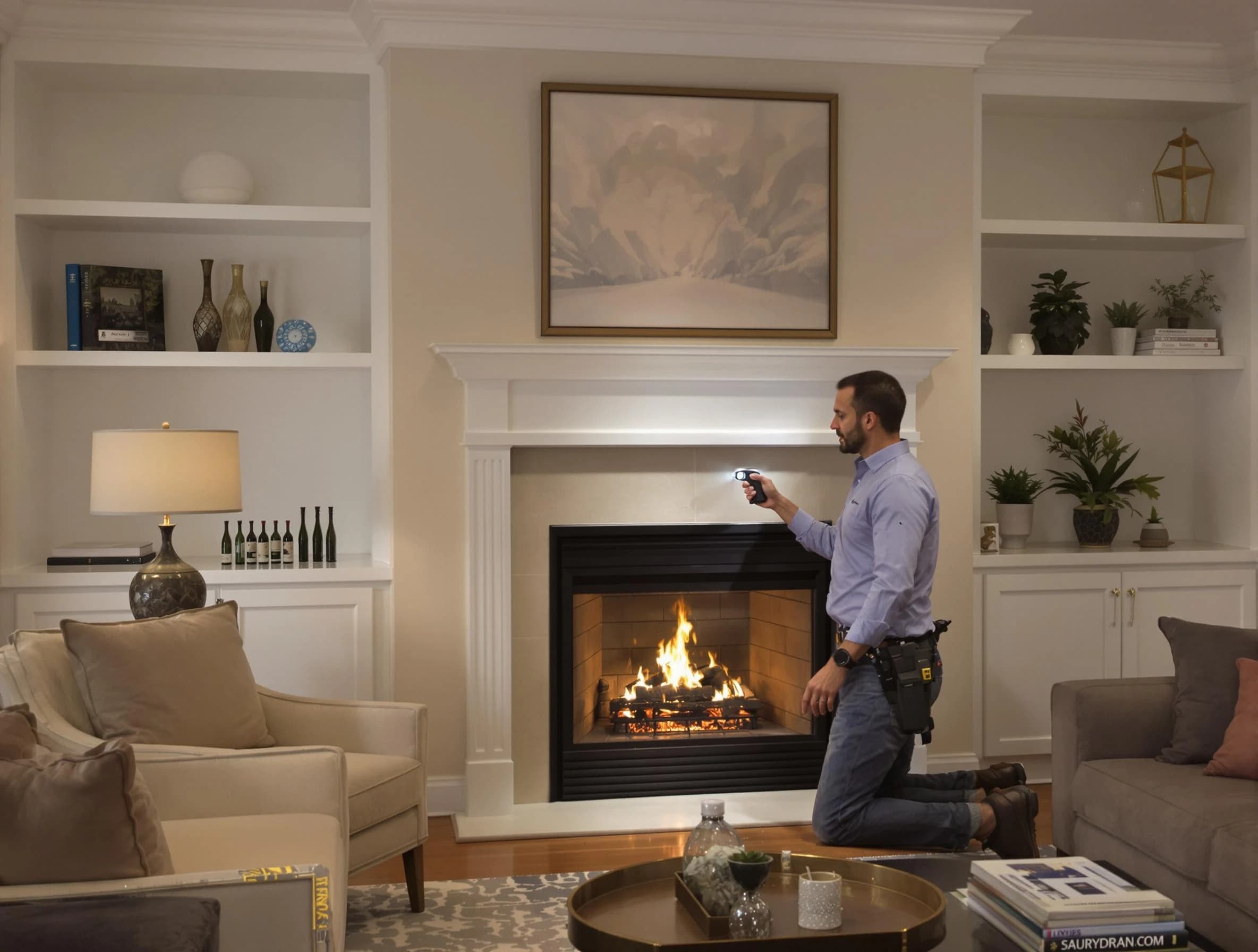 Cranberry Chimney Sweep conducting a fireplace safety inspection in Cranberry, PA