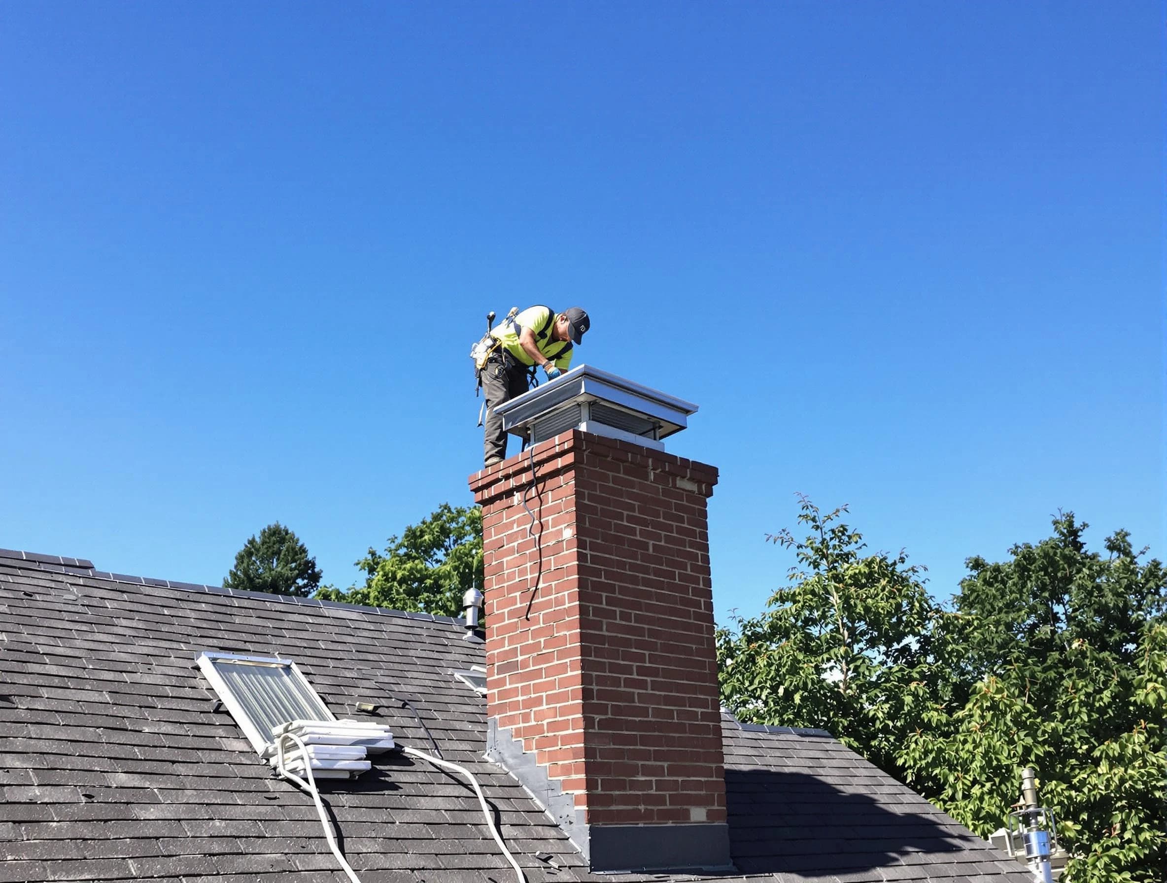 Cranberry Chimney Sweep technician measuring a chimney cap in Cranberry, PA