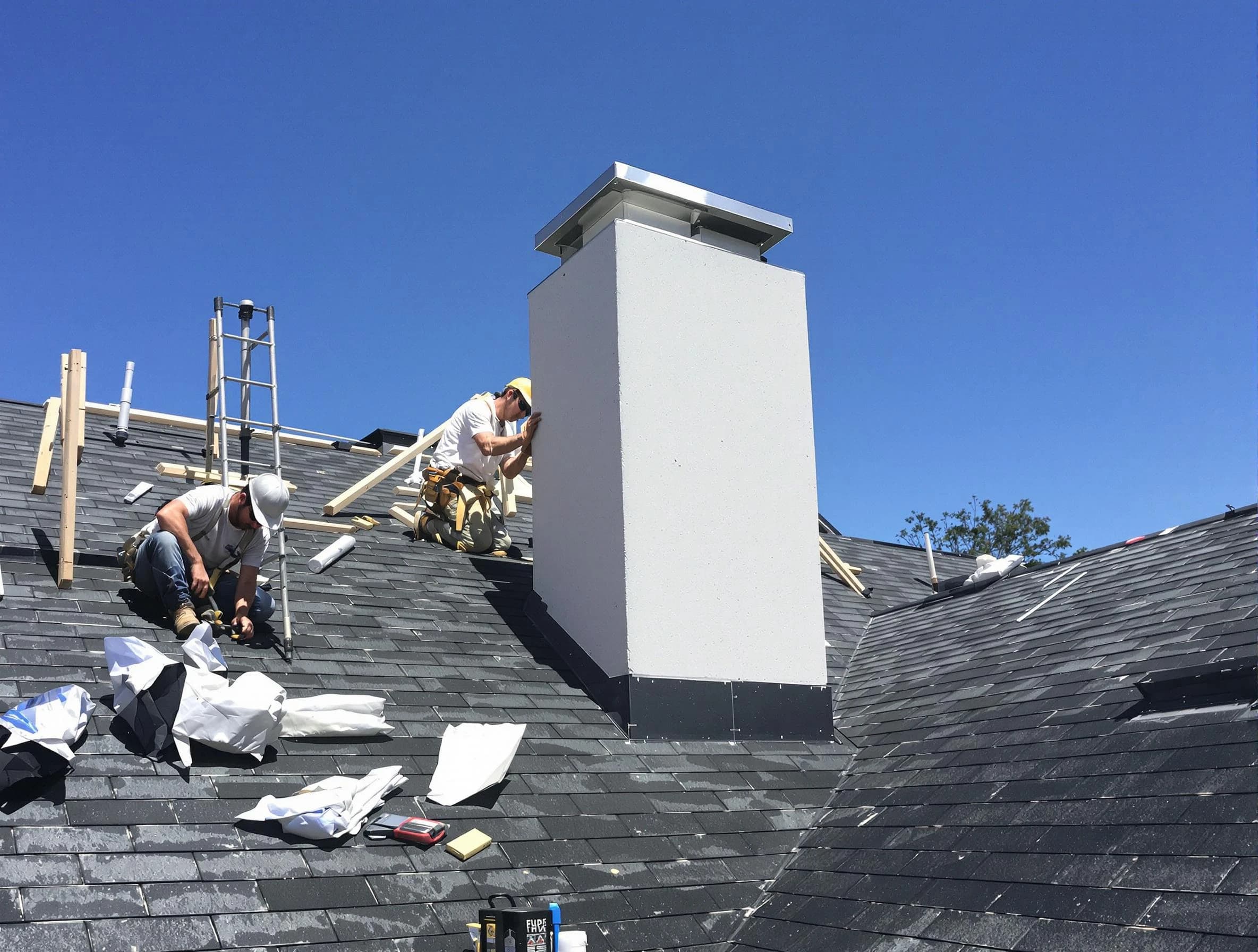 Cranberry Chimney Sweep crew installing a new chimney in Cranberry, PA
